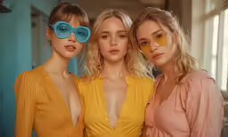 three models pose for a fashion shoot together