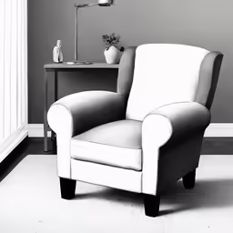an empty white chair with black and white paint