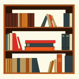 books stacked on two shelves of brown books,bookcases filled with many books and some are arranged together