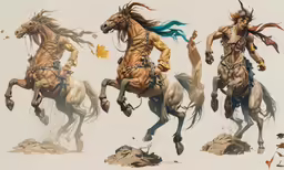 three drawings of three indian men on horses in the snow