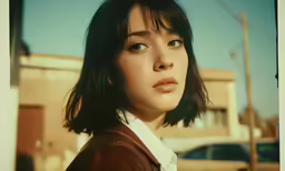young girl in the street with cars in the background