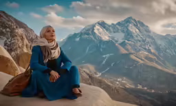 a woman sitting on top of a rock looking into the distance