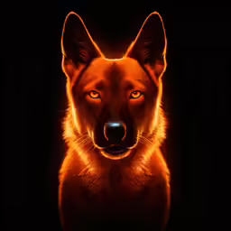 a dog with orange eyes on a black background