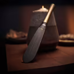 a large knife that is on top of a table