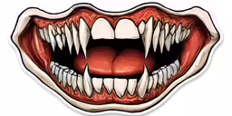 a creepy clown teeth with blood on it