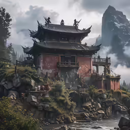 a building is in the middle of a hill