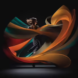 a woman is standing by an object that appears to be colored