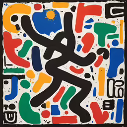 a painting with some paint and shapes on it