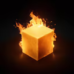 a square cake is shown with some fire