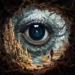 there is a painting of a person with an eye inside of it
