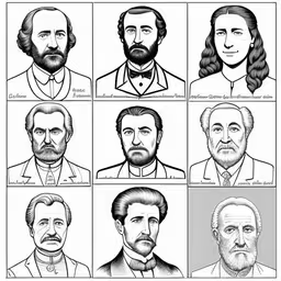 an old black and white drawing of eight different beard styles,twelve different types of men with beards,an old picture of nine different men in different positions,twelve historical gentlemens that were drawn to be displayed,many different portraits of men in suits and ties