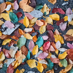 colorful fall leaves are scattered over a pavement