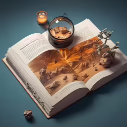 an open book with some pictures on top of it