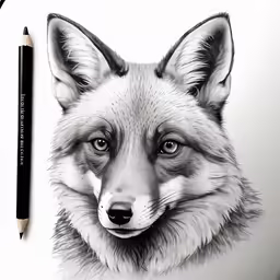 a pencil drawing of a fox with his eyes shut