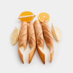 orange slices cut into the shape of long sandwiches