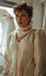 a women with a blouse that is in very short