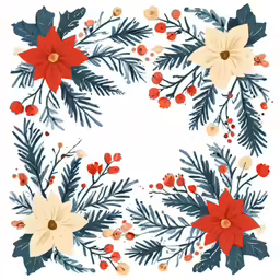 an illustration of holly, flowers and berries