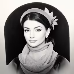 woman wearing an overcoat and hat with a flower in her hair