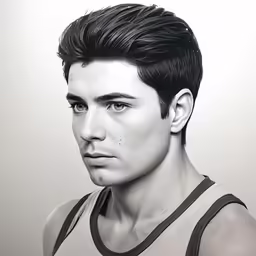 a male with a short pimp is shown in a black and white photo