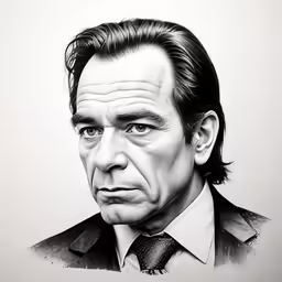 a drawing of a man looking at the camera