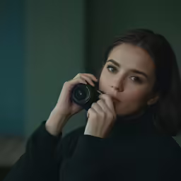 a young woman taking a photo with a camera