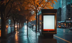 city street with lots of lights and a large billboard