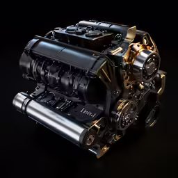 a motor engine is in the dark on a black surface
