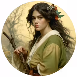 a woman with long dark hair wearing a green outfit