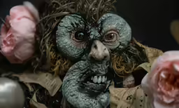 a scary mask has been made of fabric and flowers
