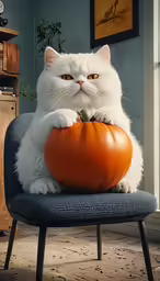 the cat is sitting on top of a tomato