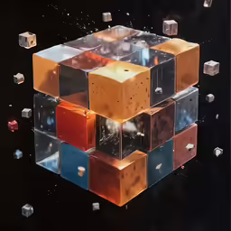 a very colorful cube with multiple different cubes floating around