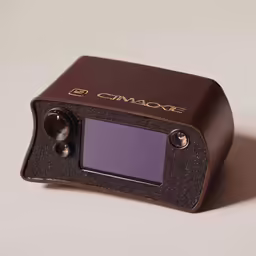 the back side of an old camera with a black frame