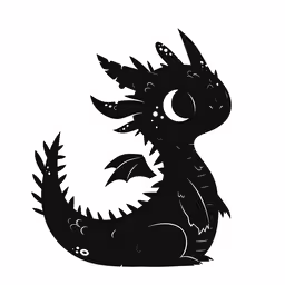 a silhouette of a dragon with a spiky tail,a black and white image of an animal with sharp teeth