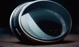 a camera lens in the dark with the top cover off