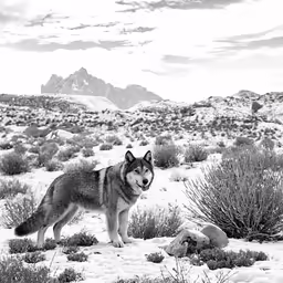a wolf looking over his shoulder in the mountains