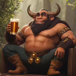 an illustration of a hairy viking holding a glass