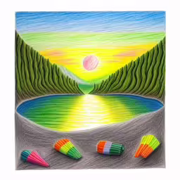 artwork on a wall of beach with four colorful chairs