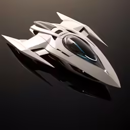 a futuristic spaceship is shown from above