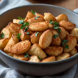 a bowl full of fried and chopped potatoes