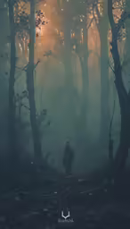 a person in a forest at sunset with sunlightbeams