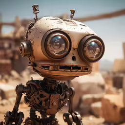 a strange looking metal toy holding two eyes