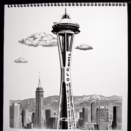 a large print of the space needle in the city