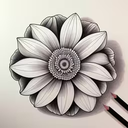 a drawing of a white flower on top of a table