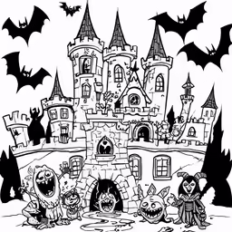 halloween coloring pages with characters and bats