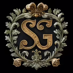 a fancy gold and black ornate decorative monogramm