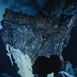 there is a silhouetted person next to the ice
