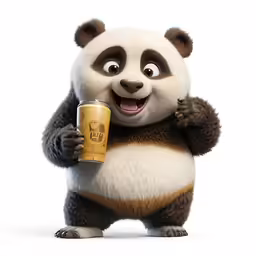 a close up of a mascot holding a can