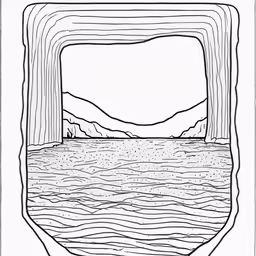 a drawing with lines of water and mountains