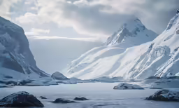 a bunch of large mountains that are covered in snow