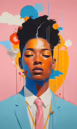 painting of a woman with short hair, tie and white shirt
